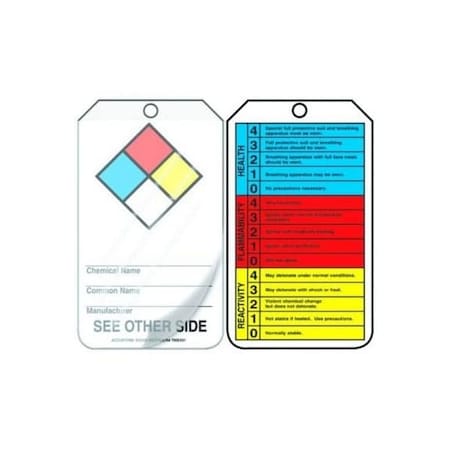 Accuform Safety Tags, CHEMICAL NAME COMMON NAME MANUFACTURER, 5.75in x 3.25in, 5PK THS101LCM